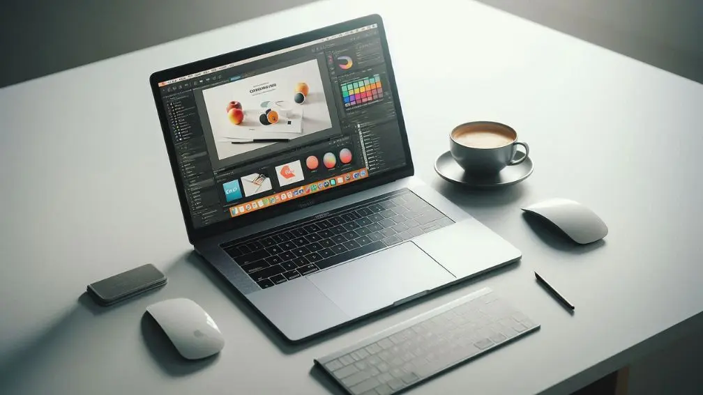 تصویر لپ تاپ استوک اپل بر روی میز کار