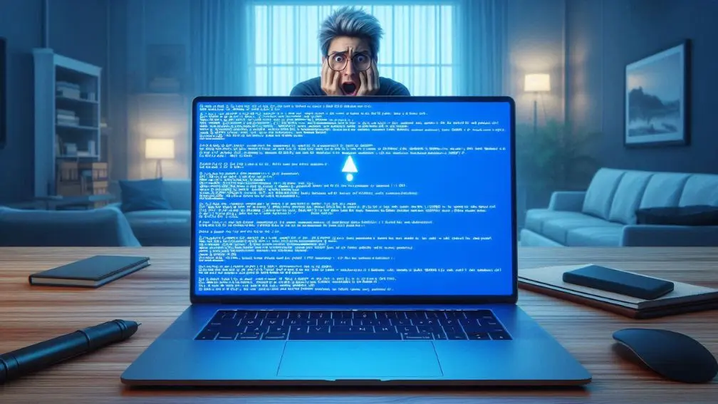 تصویر پیغام bsod در لپ تاپ روی میز